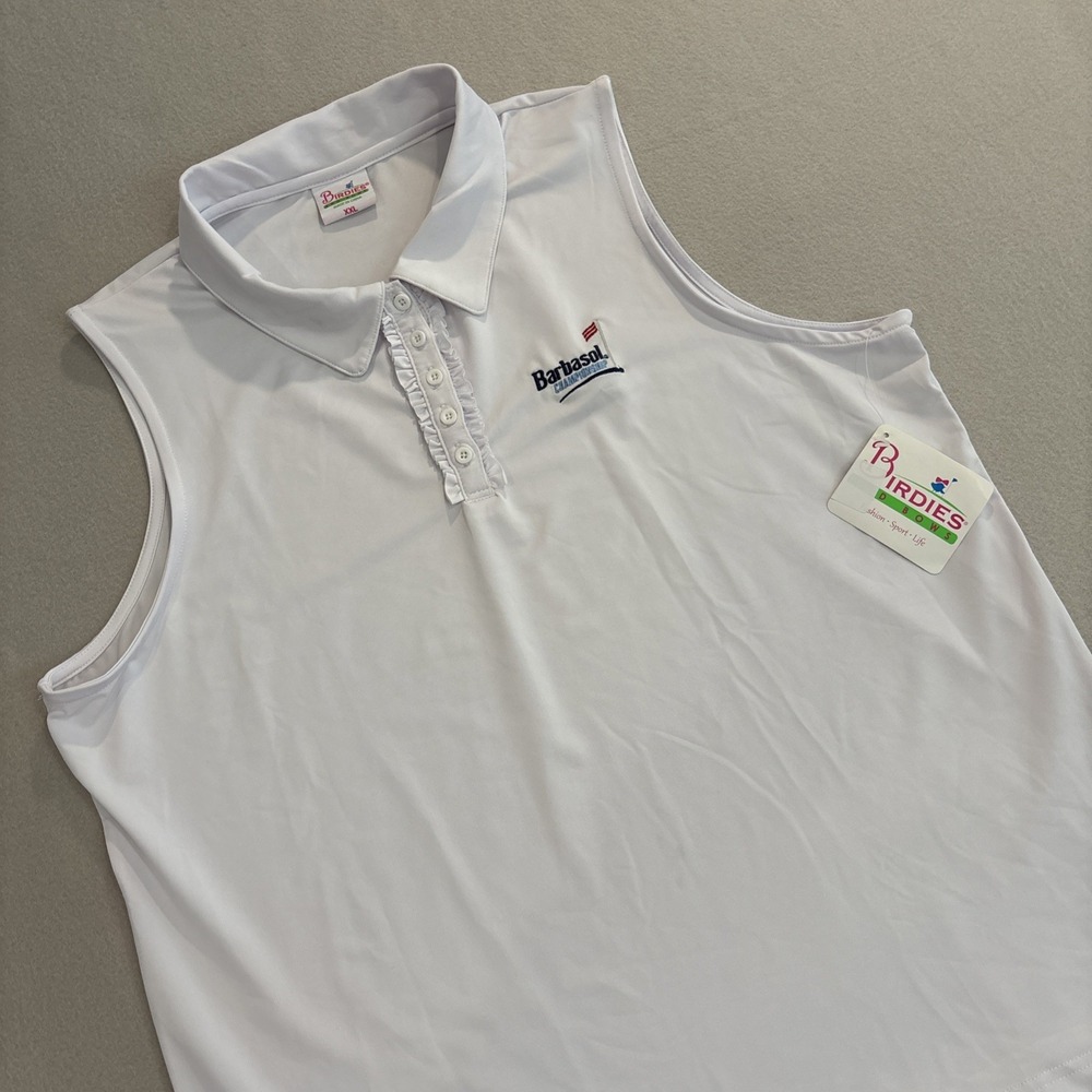NWT Birdies & Bows XXL WHITE BARBASOL CHAMPIONSHIP "High Golf Polo Ruffled Women